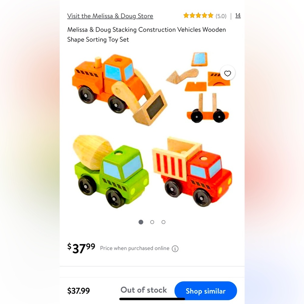 Melissa & Doug stacking wooden construction vehicle truck toddler toy set
